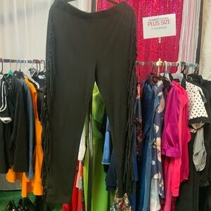 Plus-Size Black Wide Leg Fringe Pants